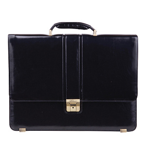 Портфель Delucci "Стефано", кожа, черный, 2 отделения, метал. замок, с ремнем