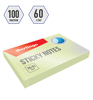 Самоклеящийся блок Berlingo "Standard", 76*51мм, 100л, зеленый