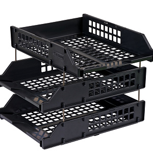 Лоток для бумаг горизонтальный СТАММ "Strong", набор 3шт., на метал. стержнях, черный