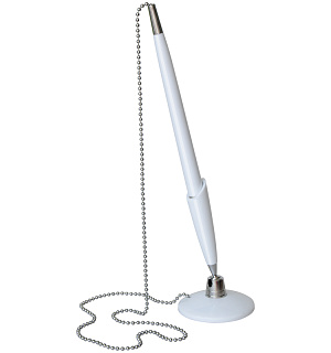 Ручка шариковая настольная OfficeSpace синяя, 0,7мм, белый корпусус, металлическая цепочка