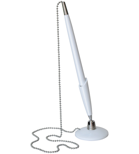 Ручка шариковая настольная OfficeSpace синяя, 0,7мм, белый корпусус, металлическая цепочка