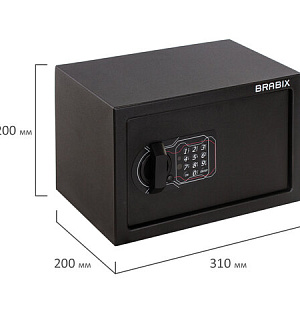 Сейф мебельный BRABIX "SF-200EL", 200х310х200 мм, электронный замок, черный, 291145, S103BR211214