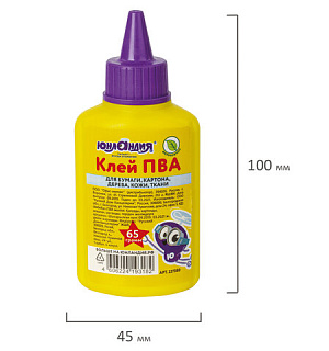 Клей ПВА ЮНЛАНДИЯ (бумага, картон, дерево), 65 г, 227380