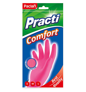 Перчатки резиновые Paclan "Practi.Comfort", S, розовые, пакет с европодвесом