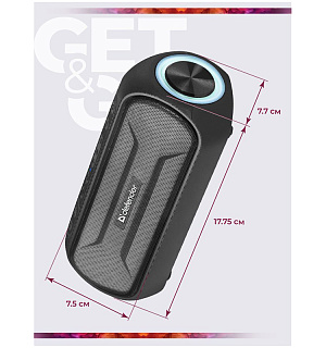 Колонка портативная Defender Enjoy S1000, 2*10W, Bluetooth, FM, microSD, USB, 2000мА*ч, подсветка, черный