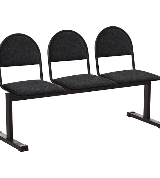 Секция 3 места Тройка, 1420*510*840, каркас черный муар, сиденья ткань черная Т-11