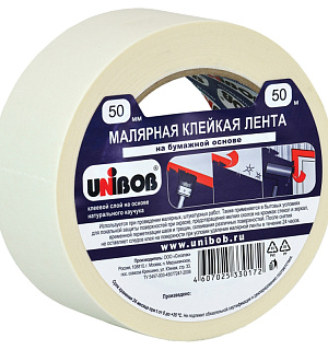 Клейкая лента малярная Unibob, 50мм*50м, инд.упаковка
