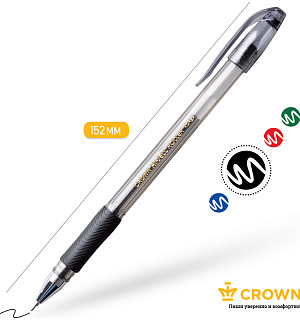 Ручка гелевая Crown "Hi-Jell Needle Grip" черная, 0,7мм, грип, игольчатый стержень, штрих-код