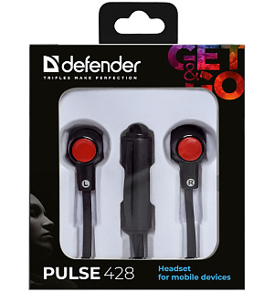 Наушники-вкладыши с микрофоном Defender "Pulse" 428, 1,2м, черный