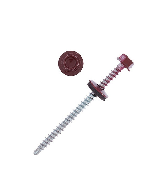 Саморезы кровельные 4.8х70 RAL3005, красный, 100 шт.