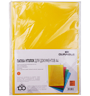 Папка-уголок Durable, А4+, 180мкм, прозрачная желтая