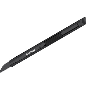 Нож канцелярский 9мм Berlingo "DoubleBlack", auto-lock, металлический корпус, европодвес