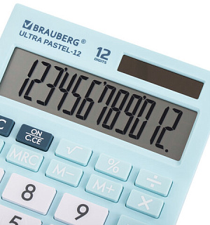 Калькулятор настольный BRAUBERG ULTRA PASTEL-12-LB (192x143 мм), 12 разрядов, двойное питание, ГОЛУБОЙ, 250502