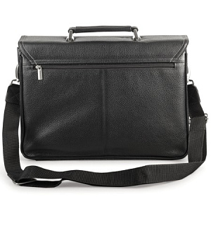 Портфель из натуральной кожи, 38х27х12 см, 2 отделения, замок с ключом, черный, 2-237