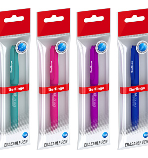 Ручка гелевая стираемая Berlingo "Correct" синяя, 0,6мм, прорезин. корпус, корпус ассорти, пакет с европодвесом