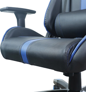 Кресло компьютерное BRABIX "GT Carbon GM-120", две подушки, экокожа, черное/синее, 531930