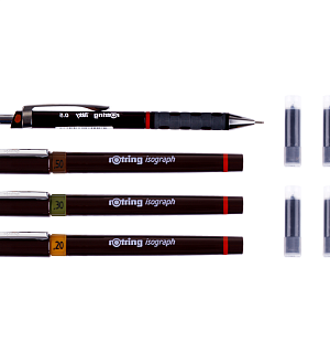 Набор изографов Rotring 0,2/0,3/0,5мм, мех. карандаш 0,5мм, чернила