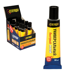 Клей универсальный СЕКУНДА "5 МИНУТ", 30 мл, в шоу-боксе, 403-197