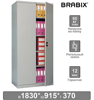 Шкаф металлический офисный BRABIX "MK 18/91/37", 1830х915х370 мм, 45 кг, 4 полки, разборный, 291135, S204BR180102