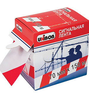Лента сигнальная Unibob, 70мм*150м, красно-белая, ИУ