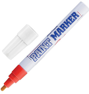Маркер-краска лаковый (paint marker) MUNHWA, 4 мм, КРАСНЫЙ, нитро-основа, алюминиевый корпус, PM-03