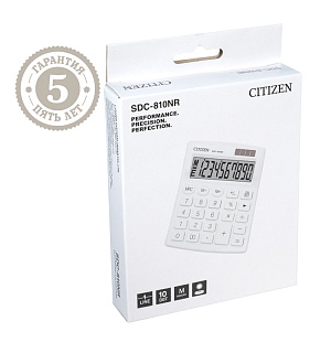 Калькулятор настольный Citizen SDC-810NR-WH, 10 разрядов, двойное питание, 102*124*25мм, белый