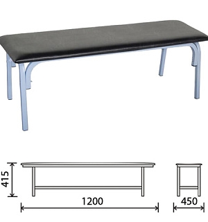 Банкетка без спинки "Астрид", 1200х450х415 мм, серый каркас, кожзам черный