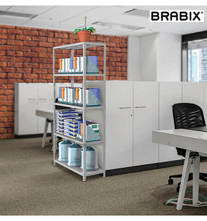Стеллаж металлический BRABIX "MS KD-185/40-4", 1850х1000х400 мм, 4 полки, сборная стойка, 291115, S240BR144402