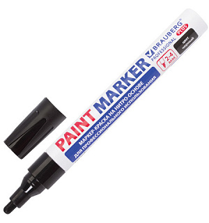 Маркер-краска лаковый (paint marker) 4 мм, ЧЕРНЫЙ, НИТРО-ОСНОВА, алюминиевый корпус, BRAUBERG PROFESSIONAL PLUS, 151445