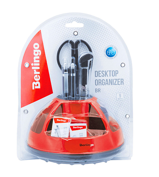 Настольный органайзер Berlingo "BR", 9 предметов, вращающийся, черный/красный, блистер