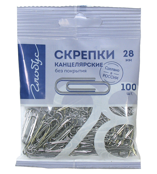Скрепки 28мм Globus 100шт., пакет с европодвесом