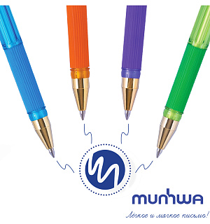 Ручка шариковая MunHwa "MC Gold LE" синяя, 0,5мм, грип, штрих-код, корпус ассорти