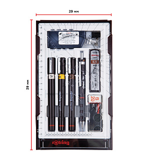 Набор изографов Rotring 0,25/0,35/0,5мм, мех. карандаш 0,5мм, грифели, ластик, насадка для циркуля