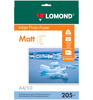 Фотобумага А4 для стр.принтеров Lomond, 205 г/м2 (50л) матовая односторонняя