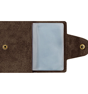 Визитница карманная OfficeSpace на кнопке, 10*7см, 18 карманов, натуральная кожа, темно-коричневый