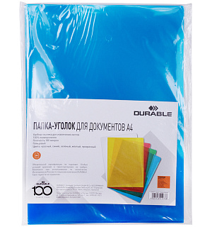 Папка-уголок Durable, А4+, 180мкм, прозрачная синяя