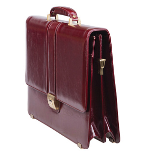 Портфель Delucci "Стефано", кожа, темный коньяк, 2 отделения, метал. замок, с ремнем