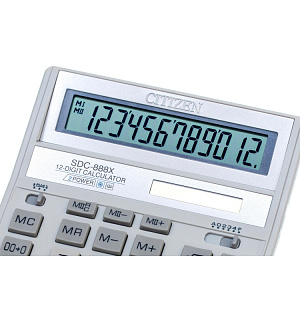 Калькулятор настольный ПОЛНОРАЗМЕРНЫЙ CITIZEN бух. SDC-888XWH, 12 разр.Бел