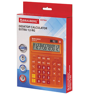 Калькулятор настольный BRAUBERG EXTRA-12-RG (206x155 мм), 12 разрядов, двойное питание, ОРАНЖЕВЫЙ, 250485