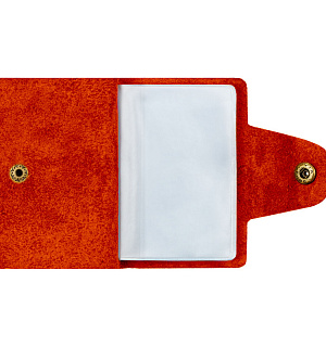 Визитница карманная OfficeSpace на кнопке, 10*7см, 18 карманов, натуральная кожа, красный