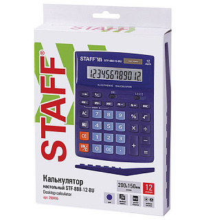 Калькулятор настольный STAFF STF-888-12-BU (200х150 мм) 12 разрядов, двойное питание, СИНИЙ, 250455