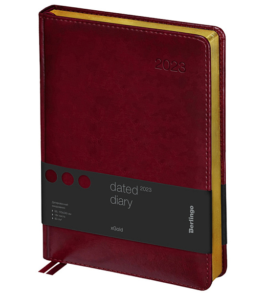 Ежедневник датированный 2023г., А4-(B5), 184л., кожзам, Berlingo "xGold", зол. срез, бордовый