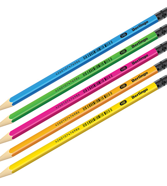 Карандаш ч/г Berlingo "Triangle flash" HB, трехгранный, c ластиком, заточен.