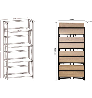 Стеллаж на металлокаркасе BRABIX "LOFT SH-001", 600х300х1250 мм, складной, цвет дуб натуральный, 641230