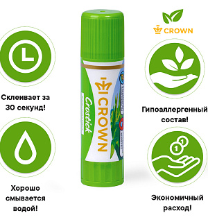 Клей-карандаш Crown "Expert", 15г, ПВП