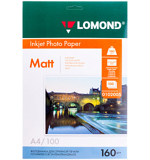 Фотобумага А4 для стр. принтеров Lomond, 160г/м2 (100л) матовая односторонняя