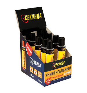 Клей универсальный СЕКУНДА "5 МИНУТ", 30 мл, в шоу-боксе, 403-197