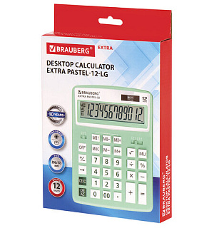Калькулятор настольный BRAUBERG EXTRA PASTEL-12-LG (206x155 мм), 12 разрядов, двойное питание, МЯТНЫЙ, 250488