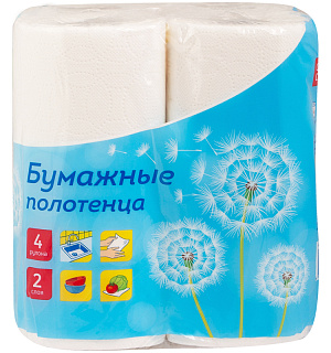 Полотенца бумажные в рулонах OfficeClean, 2-слойные, 11,6м/рул, тиснение, белые, 4шт.