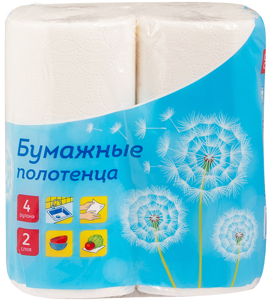 Полотенца бумажные в рулонах OfficeClean, 2-слойные, 11,6м/рул, тиснение, белые, 4шт.